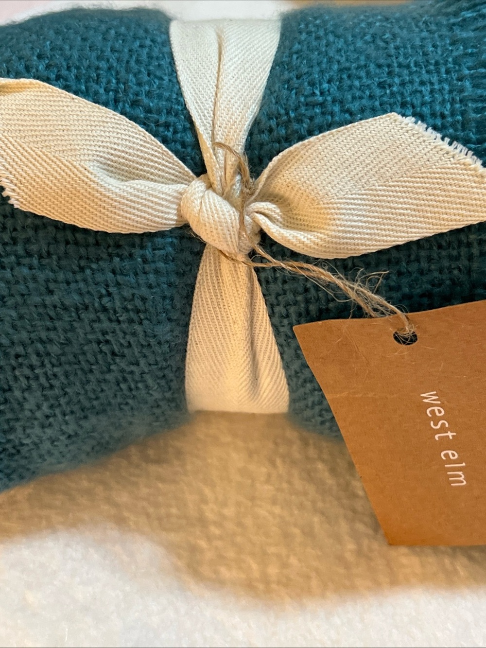 West Elm Teal Favorite Throw Blanket NWT Solid Woven Fringe Accent Cozy 50x60 in